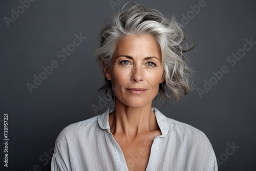 Confident Senior Woman with Stylish Grey Hair