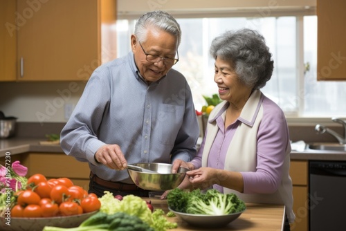 Senior Couple Cooking Together in Home Kitchen