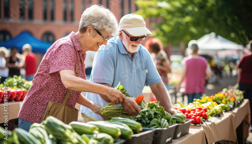 Senior Couple Selecting Fresh Produce at Local Market