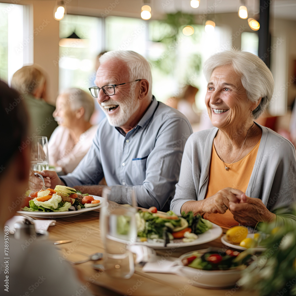 Laughing Senior Couples Enjoying Meal at Restaurant Laughing Senior Couples Enjoying Meal at Restaurant