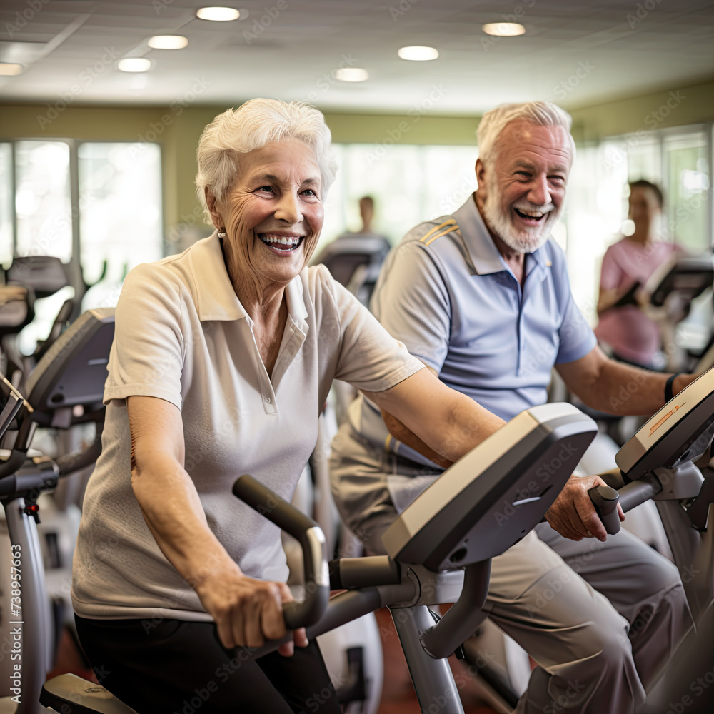 Active Senior Couple Smiling in Gym Clothes