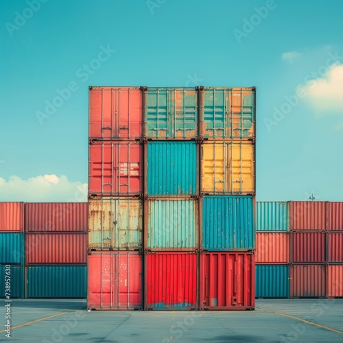 Stacked Cargo Containers in the Port
