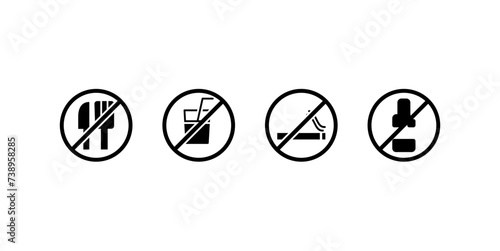
No eating, no smoking and drinking sign vector icons, isolated white background.
