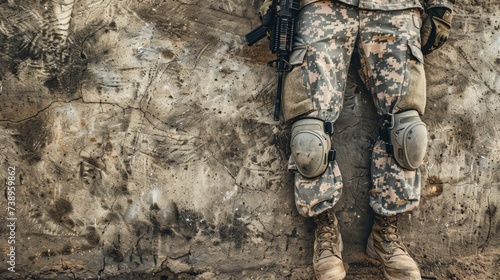 A soldier stands alone against the elements, grounded in their duty and representing the strength and sacrifice of the military photo