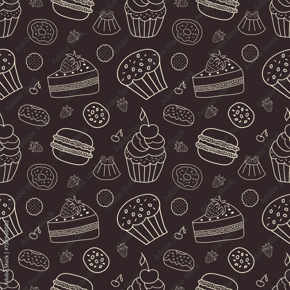 Bakery Seamless Pattern Vector brown cooking dessert food muffin cakes sweet