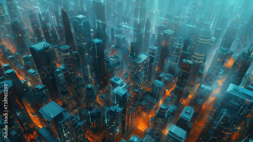 Futuristic Cyberpunk Cityscape with Neon Lights and Dynamic Motion