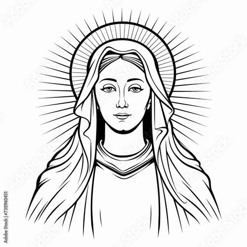 Our Lady Virgin Mary Mother of Jesus, Holy Mary, madonna, vector illustration, black and white, printable, suitable for logo, sign, tattoo, laser cutting, sticker and other print on demand	