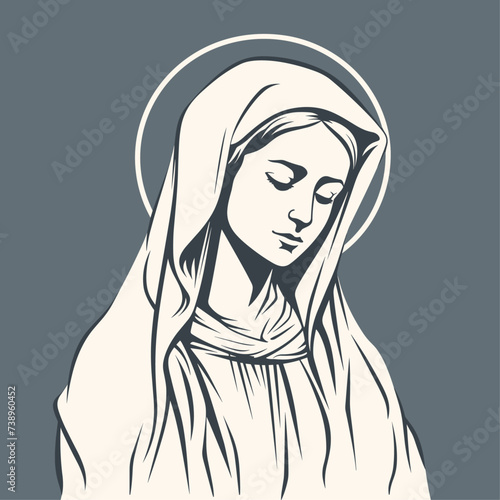 Our Lady Virgin Mary Mother of Jesus, Holy Mary, madonna, vector illustration, black and white, printable, suitable for logo, sign, tattoo, laser cutting, sticker and other print on demand	
