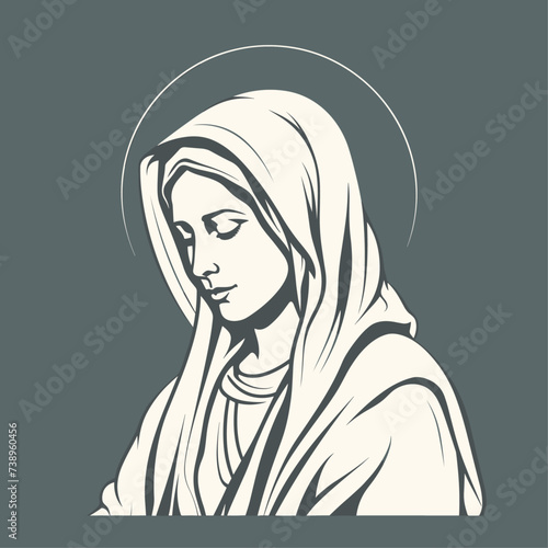 Our Lady Virgin Mary Mother of Jesus, Holy Mary, madonna, vector illustration, black and white, printable, suitable for logo, sign, tattoo, laser cutting, sticker and other print on demand	
