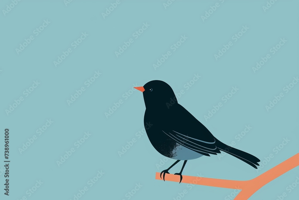 Obraz premium Black Bird Perched on Tree Branch