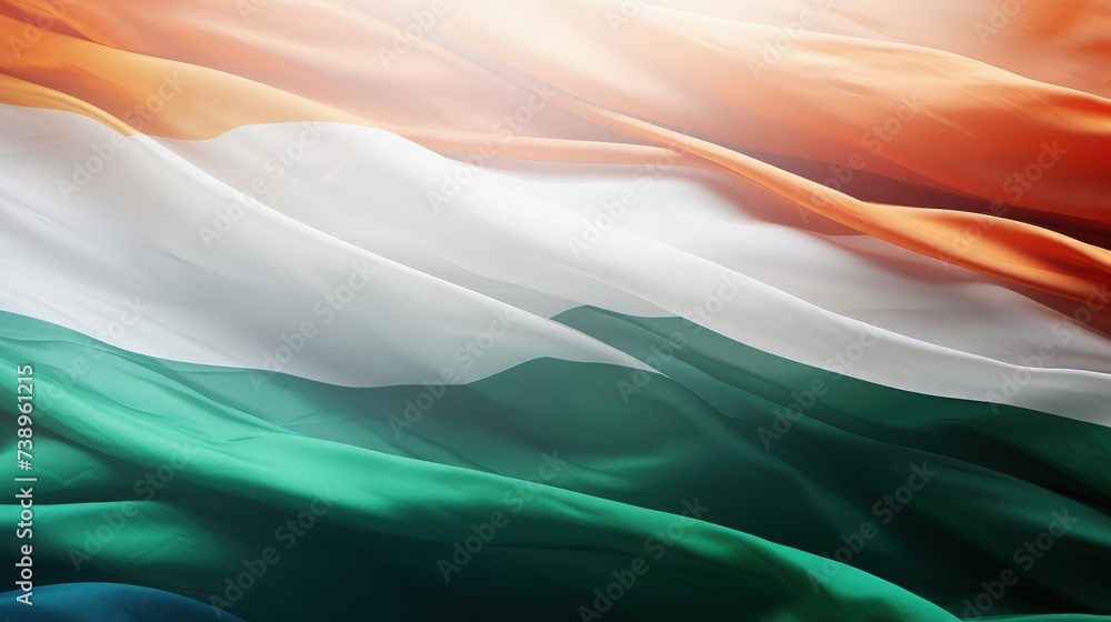 India Republic Day. A vibrant scene unfolds on India Republic Day: Tri-color flags flutter in the patriotic breeze as people celebrate democracy, unity, and national pride. - obrazy, fototapety, plakaty 