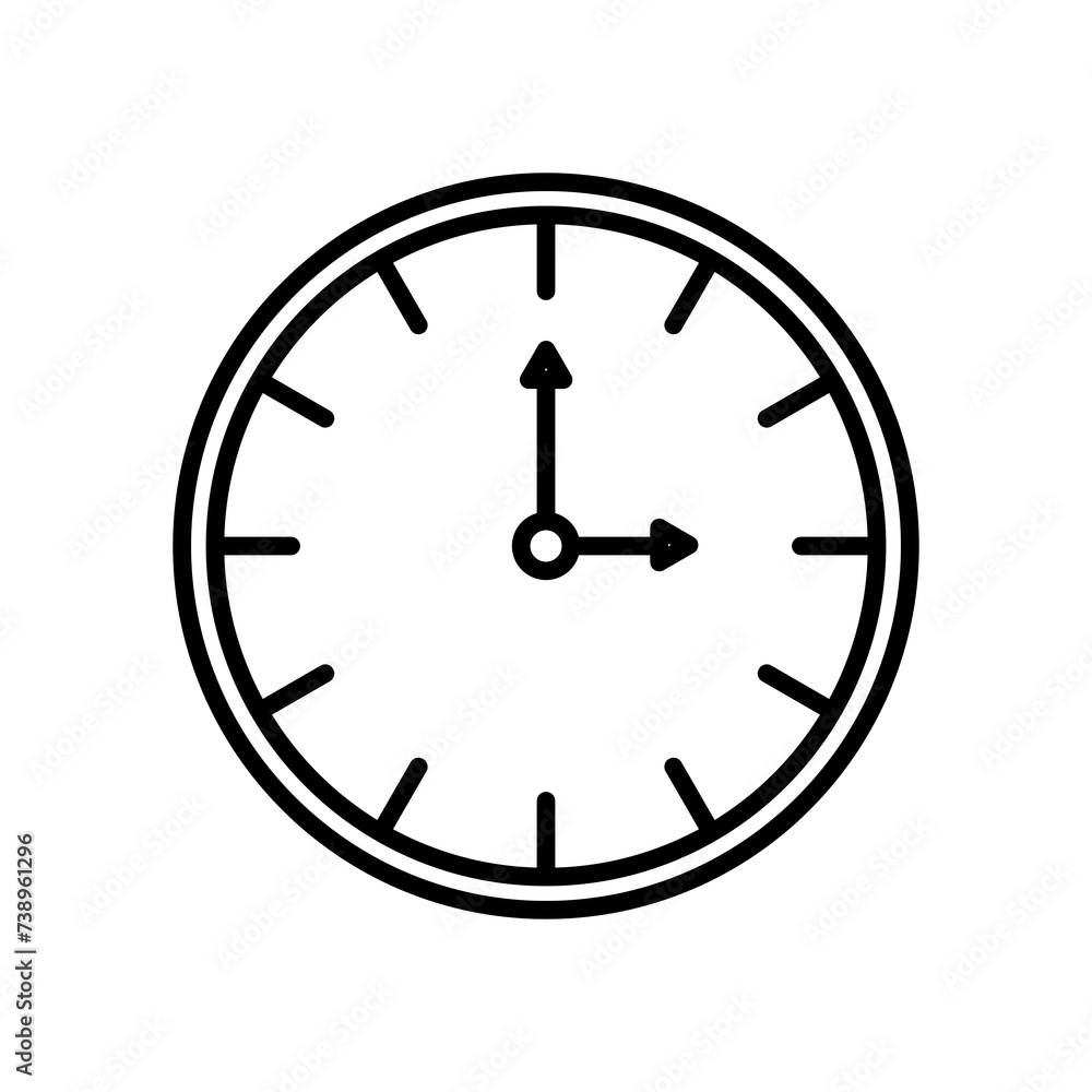 Vector illustration of isolated wall clock time. clock icon outline Vector illustration design on white background Editable stroke. Vector illustration of isolated wall clock time. clock icon outline Vector illustration design on white background Editable stroke.