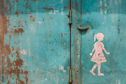 Little Girl Standing by Blue Wall