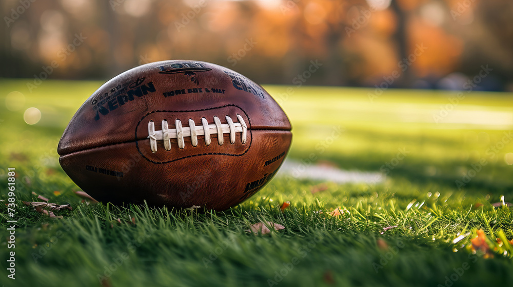 Obraz premium Ready for kickoff with an American football on the field, AI Generative.