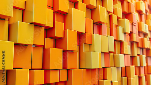Various 3D Blocks Forming a Wall Yellow and Orange Tones