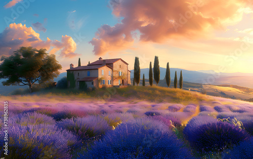 sunset over lavender field