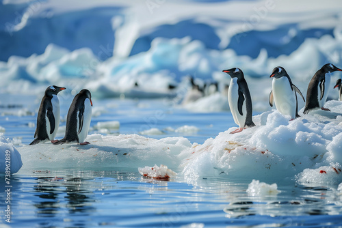 Penguins on ice floe in the ocean