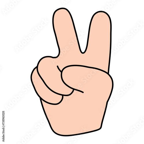 V sign with two fingers of the right hand raised. Victory hand. Gestures. Vector illustration for sticker, print.