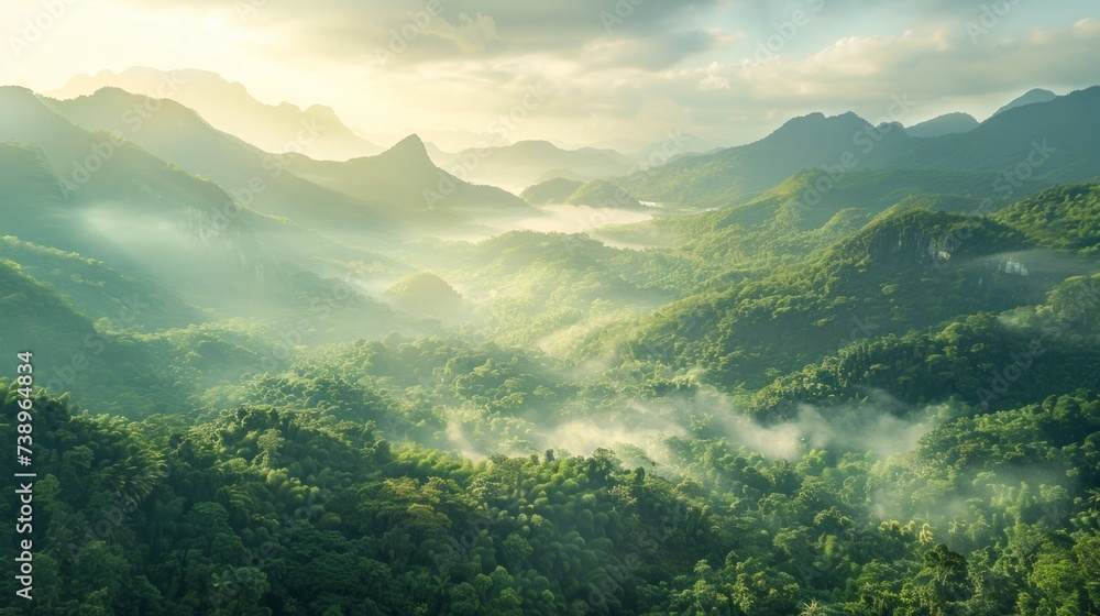 Beautiful landscape of mountains in the Amazon with fog at dawn in high resolution and quality. concept nature, environment, ecology Beautiful landscape of mountains in the Amazon with fog at dawn in high resolution and quality. concept nature, environment, ecology