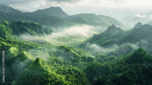 Beautiful landscape of mountains in the Amazon with fog at dawn in high resolution and quality. nature, environment concept photo
