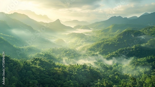 Beautiful landscape of mountains in the Amazon with fog at dawn in high resolution and quality. concept nature, environment, ecology
