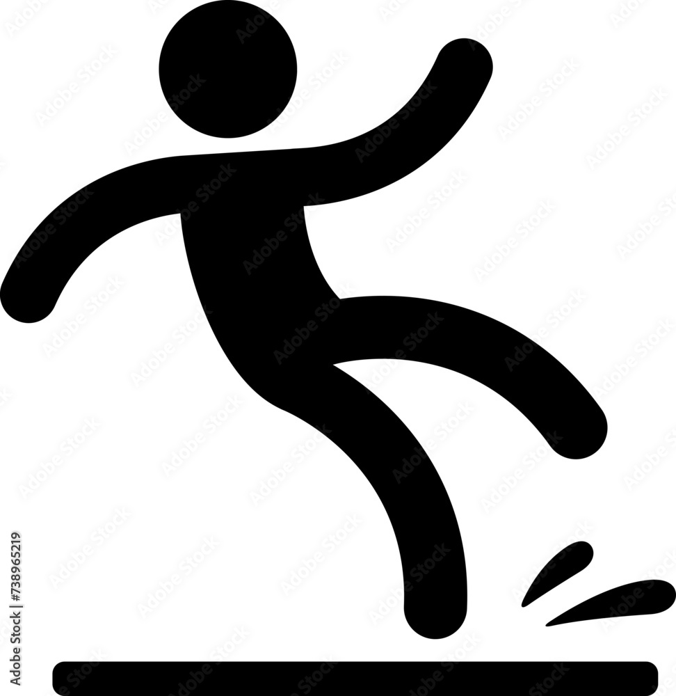 Caution symbol, icon of stick figure man slipping and falling. Wet floor safety warning vector illustration. Caution symbol, icon of stick figure man slipping and falling. Wet floor safety warning vector illustration.