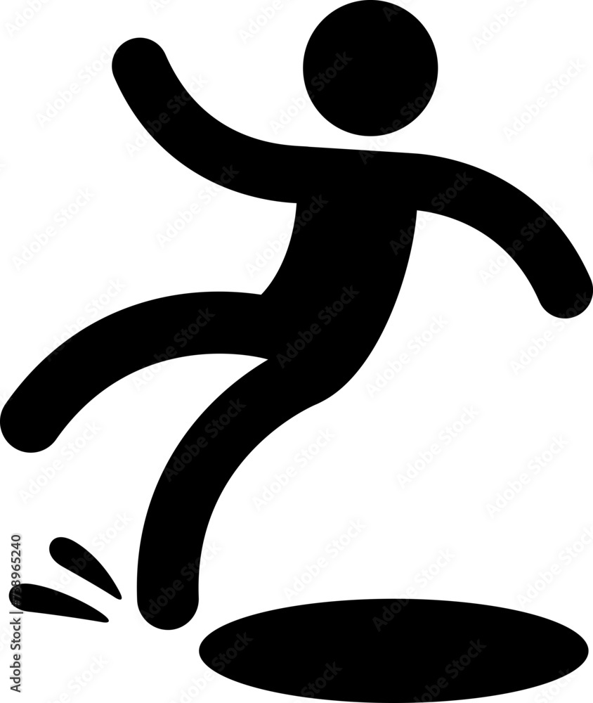 Caution symbol, icon of stick figure man falling in hole. Workplace safety and injury vector illustration. Caution symbol, icon of stick figure man falling in hole. Workplace safety and injury vector illustration.