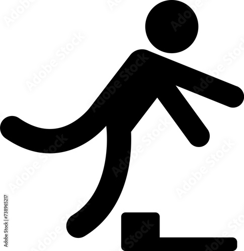 Caution symbol, icon of stick figure man stumbling and falling. Watch your step!Workplace safety and injury vector illustration.