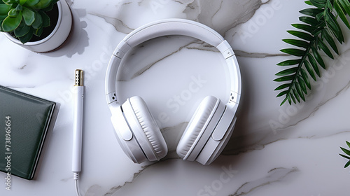 Famous headphones isolated on a white background with a charging box photo
