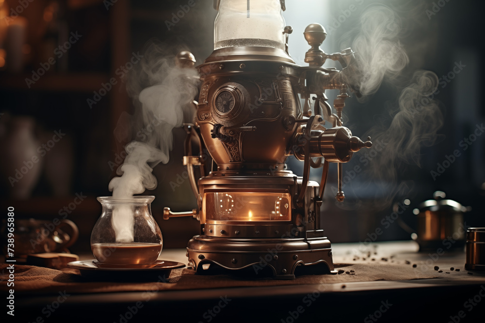 Vintage Coffee Brewing Machine in Action - obrazy, fototapety, plakaty 