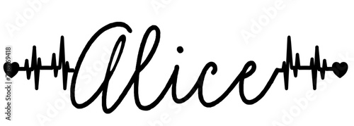 Alice - black color - name written - heartbeat, electrocardiogram, love - for websites,, presentations, greetings, banners, cards,, t-shirt, sweatshirt, prints, cricut, silhouette, sublimation
