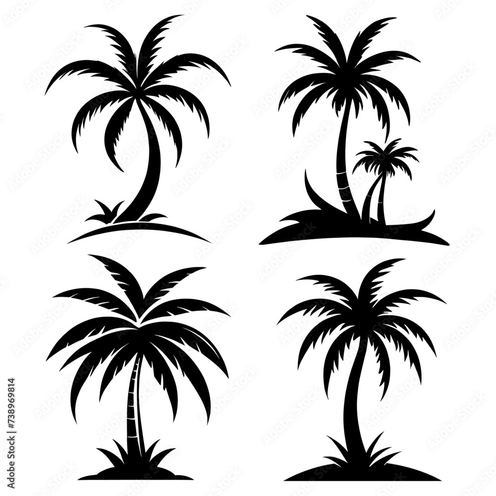 Fototapeta premium set of different coconut tree silhouettes isolated