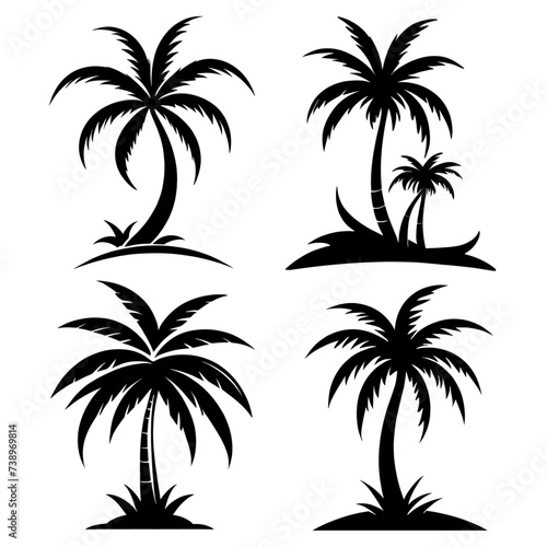 set of different coconut tree silhouettes isolated