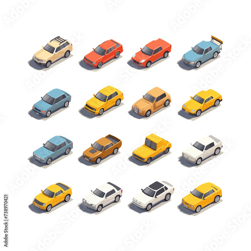 Cars set isometric vector flat minimalistic isolated illustration