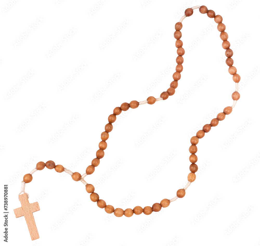 Fototapeta premium Różaniec - drewniany różaniec na przezroczystym tle, symbol religijny, religia, krzyż, png