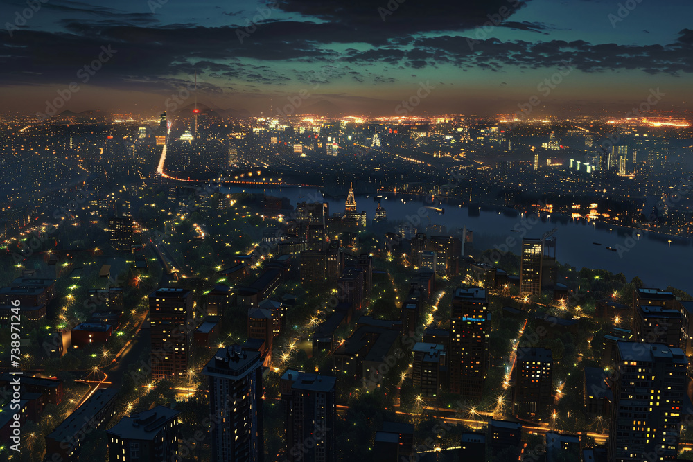 A High-Angle Cityscape, Urban Nocturne. Generative AI A High-Angle Cityscape, Urban Nocturne. Generative AI