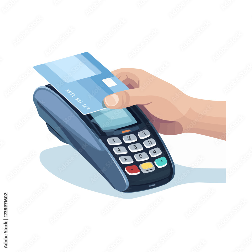 Contactless cashless payment with credit card. Hand paying approval success with POS terminals and NFC technology. vector illustration isolated on white background Contactless cashless payment with credit card. Hand paying approval success with POS terminals and NFC technology. vector illustration isolated on white background