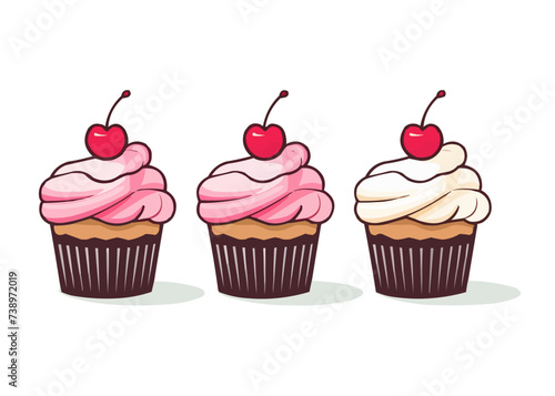 Cupcake | Minimalist and Simple set of 3 flat White background - Vector illustration
