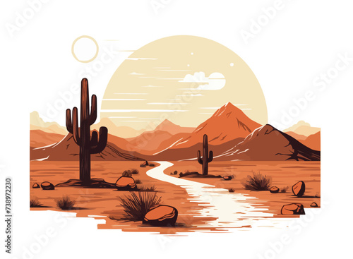 Desert | Minimalist and Simple flat White background - Vector illustration