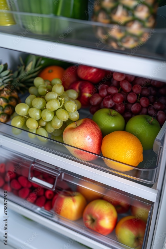 Refrigerator with fruits. Generative AI