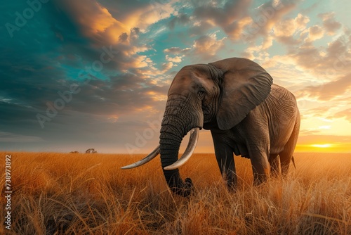 Elephant Standing in a Field of Tall Grass