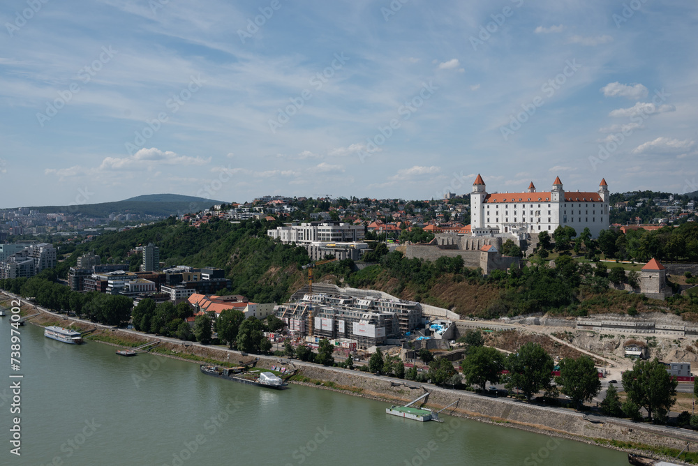 Slovakia, Bratislava castle view over Danube river.