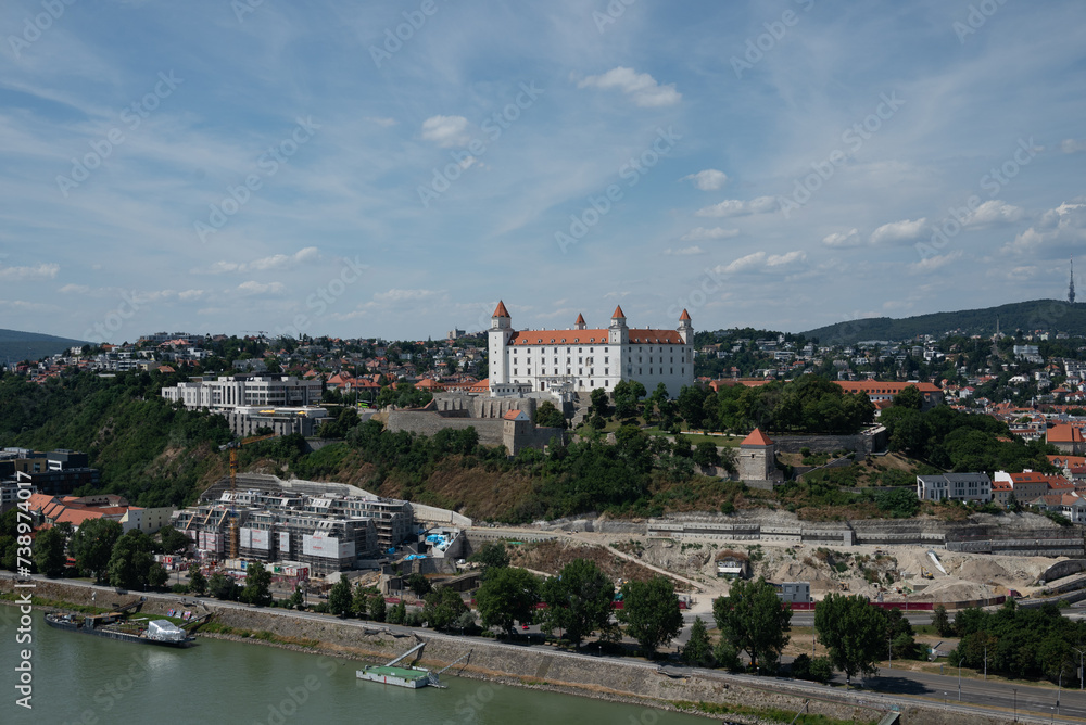 Slovakia, Bratislava castle view over Danube river.