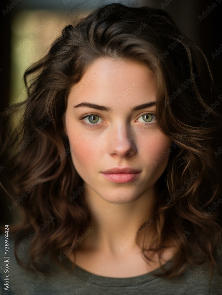 Fototapeta premium A stunning young woman with captivating green eyes. Generative AI.