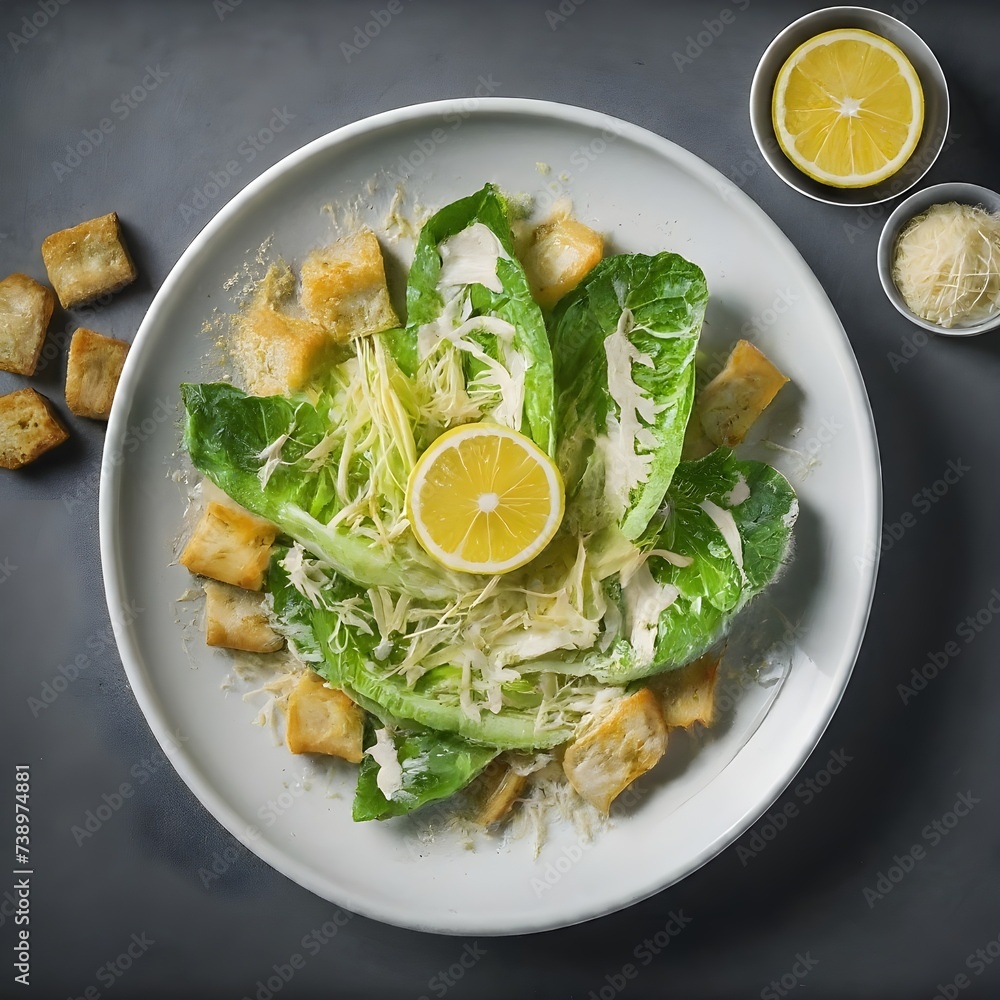 Fresh Caesar Salad With Chicken, Croutons, and Cherry Tomatoes on White Plate Fresh Caesar Salad With Chicken, Croutons, and Cherry Tomatoes on White Plate