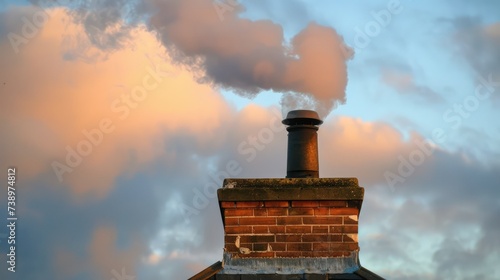 Urban Factory Chimney Smoke Blending with Dark Grey Cloudy Sky: Environmental Impact of Air Pollution and Climate Change