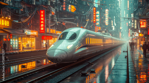 High-speed modern futuristic train in the tunnel. Motion blur