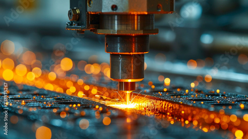 The CNC milling machine cutting the metal with sparks. The sheet metal manufacturing process