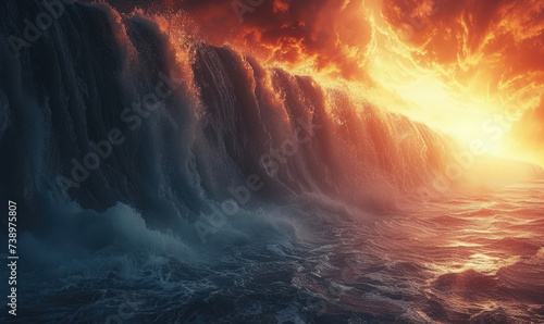 Ocean opening in biblical event of Moses. Opening of the Red Sea. photo