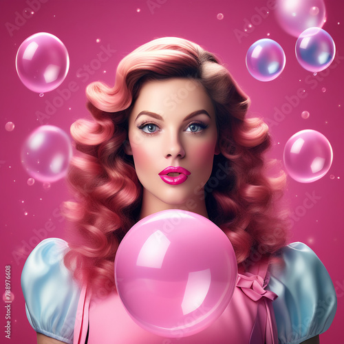 girl with bubbles, baloons, beautiful girl